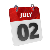 July 2 Date 3D Icon Isolated, Shiny and Glossy 3D Rendering, Month Date Day Name, Schedule, History png