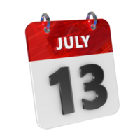 July 13 Date 3D Icon Isolated, Shiny and Glossy 3D Rendering, Month Date Day Name, Schedule, History png