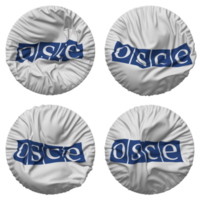 organisatie voor veiligheid en co operatie in Europa, osce vlag in ronde vorm geïsoleerd met vier verschillend golvend stijl, buil textuur, 3d renderen png