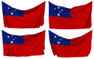 Samoa Pinned Flag from Corners, Isolated with Different Waving Variations, 3D Rendering png