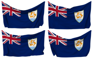 Anguilla Pinned Flag from Corners, Isolated with Different Waving Variations, 3D Rendering png