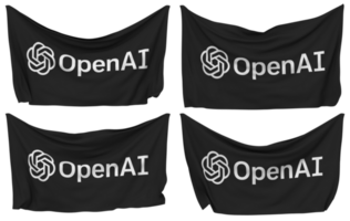 ChatGPT OpenAI Pinned Flag from Corners, Isolated with Different Waving Variations, 3D Rendering png