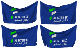 al fateh sport- club vastgemaakt vlag van hoeken, geïsoleerd met verschillend golvend variaties, 3d renderen png