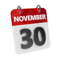 novembre 30 Data 3d icona isolato, brillante e lucido 3d rendering, mese Data giorno nome, orario, storia png