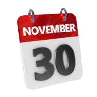 November 30 Datum 3d Symbol isoliert, glänzend und glänzend 3d Wiedergabe, Monat Datum Tag Name, Zeitplan, Geschichte png