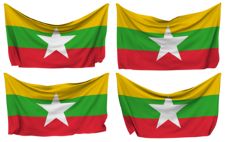 Myanmar, Burma Pinned Flag from Corners, Isolated with Different Waving Variations, 3D Rendering png