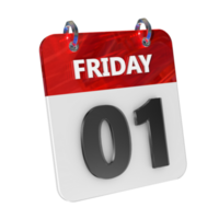 Friday 1 Date 3D Icon Isolated, Shiny and Glossy 3D Rendering, Month Date Day Name, Schedule, History png