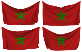 Marocco appuntato bandiera a partire dal angoli, isolato con diverso agitando variazioni, 3d interpretazione png