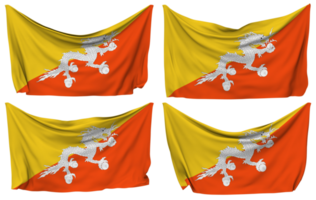 Bhutan Pinned Flag from Corners, Isolated with Different Waving Variations, 3D Rendering png