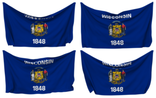 State of Wisconsin Pinned Flag from Corners, Isolated with Different Waving Variations, 3D Rendering png