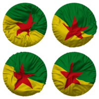 franska Guyana flagga i runda form isolerat med fyra annorlunda vinka stil, stöta textur, 3d tolkning png