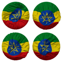 Ethiopië vlag in ronde vorm geïsoleerd met vier verschillend golvend stijl, buil textuur, 3d renderen png