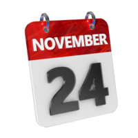 november 24 datum 3d icoon geïsoleerd, glimmend en glanzend 3d weergave, maand datum dag naam, schema, geschiedenis png