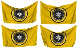 idiota mobarakeh sepahan esporte clube, sepahan sc fixado bandeira a partir de cantos, isolado com diferente acenando variações, 3d Renderização png