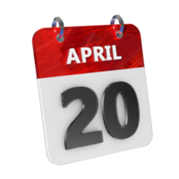 April 20 Date 3D Icon Isolated, Shiny and Glossy 3D Rendering, Month Date Day Name, Schedule, History png