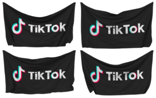 Tik Tok clavado bandera desde esquinas, aislado con diferente ondulación variaciones, 3d representación png