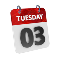 Tuesday 3 Date 3D Icon Isolated, Shiny and Glossy 3D Rendering, Month Date Day Name, Schedule, History png