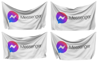 Messenger Pinned Flag from Corners, Isolated with Different Waving Variations, 3D Rendering png