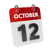 October 12 Date 3D Icon Isolated, Shiny and Glossy 3D Rendering, Month Date Day Name, Schedule, History png