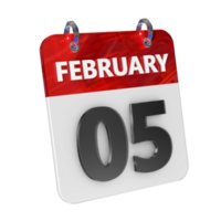 February 5 Date 3D Icon Isolated, Shiny and Glossy 3D Rendering, Month Date Day Name, Schedule, History png