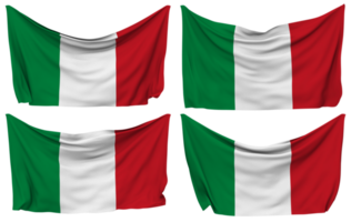 Italië vastgemaakt vlag van hoeken, geïsoleerd met verschillend golvend variaties, 3d renderen png