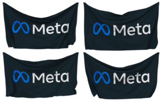 Meta Pinned Flag from Corners, Isolated with Different Waving Variations, 3D Rendering png