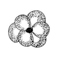 Hand drawn flower from petals. Black lines and dots. simple floral element vector