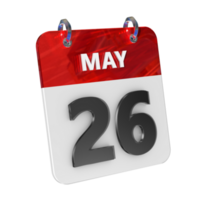 May 26 Date 3D Icon Isolated, Shiny and Glossy 3D Rendering, Month Date Day Name, Schedule, History png