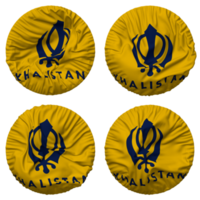 khalistan flagga i runda form isolerat med fyra annorlunda vinka stil, stöta textur, 3d tolkning png