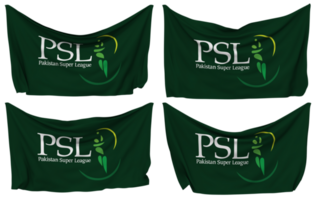 Pakistán súper liga, psl clavado bandera desde esquinas, aislado con diferente ondulación variaciones, 3d representación png