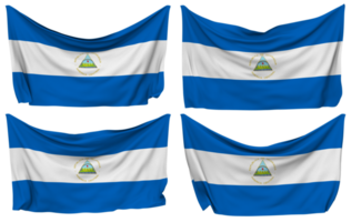 Nicaragua festgesteckt Flagge von Ecken, isoliert mit anders winken Variationen, 3d Rendern png