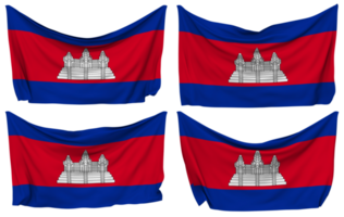 Camboya clavado bandera desde esquinas, aislado con diferente ondulación variaciones, 3d representación png