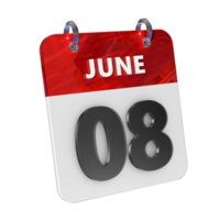 June 8 Date 3D Icon Isolated, Shiny and Glossy 3D Rendering, Month Date Day Name, Schedule, History png