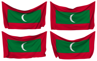 Maldives Pinned Flag from Corners, Isolated with Different Waving Variations, 3D Rendering png