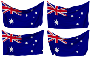 Australien fästs flagga från hörn, isolerat med annorlunda vinka variationer, 3d tolkning png