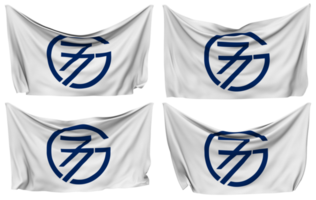 Gruppe von 77, g77 festgesteckt Flagge von Ecken, isoliert mit anders winken Variationen, 3d Rendern png