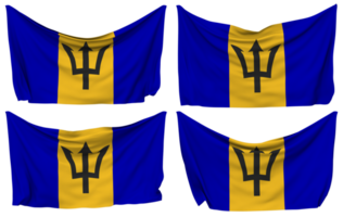 Barbados Pinned Flag from Corners, Isolated with Different Waving Variations, 3D Rendering png