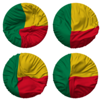 benin flagga i runda form isolerat med fyra annorlunda vinka stil, stöta textur, 3d tolkning png