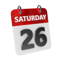 Saturday 26 Date 3D Icon Isolated, Shiny and Glossy 3D Rendering, Month Date Day Name, Schedule, History png