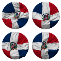 dominicain république drapeau dans rond forme isolé avec quatre différent agitant style, bosse texture, 3d le rendu png