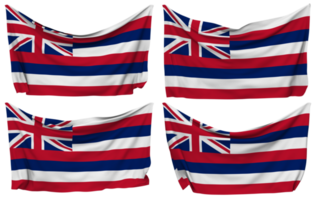 State of Hawaii Pinned Flag from Corners, Isolated with Different Waving Variations, 3D Rendering png