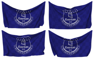 Everton fútbol americano club clavado bandera desde esquinas, aislado con diferente ondulación variaciones, 3d representación png