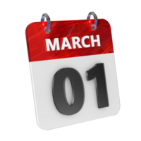 March 1 Date 3D Icon Isolated, Shiny and Glossy 3D Rendering, Month Date Day Name, Schedule, History png