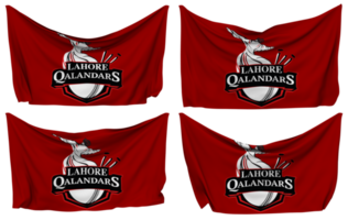lahore qalandars, lq vastgemaakt vlag van hoeken, geïsoleerd met verschillend golvend variaties, 3d renderen png