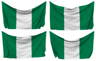 Nigeria festgesteckt Flagge von Ecken, isoliert mit anders winken Variationen, 3d Rendern png