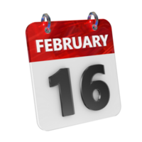February 16 Date 3D Icon Isolated, Shiny and Glossy 3D Rendering, Month Date Day Name, Schedule, History png