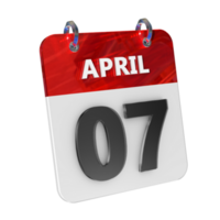 April 7 Date 3D Icon Isolated, Shiny and Glossy 3D Rendering, Month Date Day Name, Schedule, History png