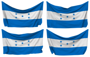 Honduras festgesteckt Flagge von Ecken, isoliert mit anders winken Variationen, 3d Rendern png