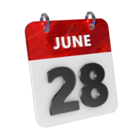 June 28 Date 3D Icon Isolated, Shiny and Glossy 3D Rendering, Month Date Day Name, Schedule, History png