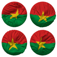 Burkina faso flagga i runda form isolerat med fyra annorlunda vinka stil, stöta textur, 3d tolkning png